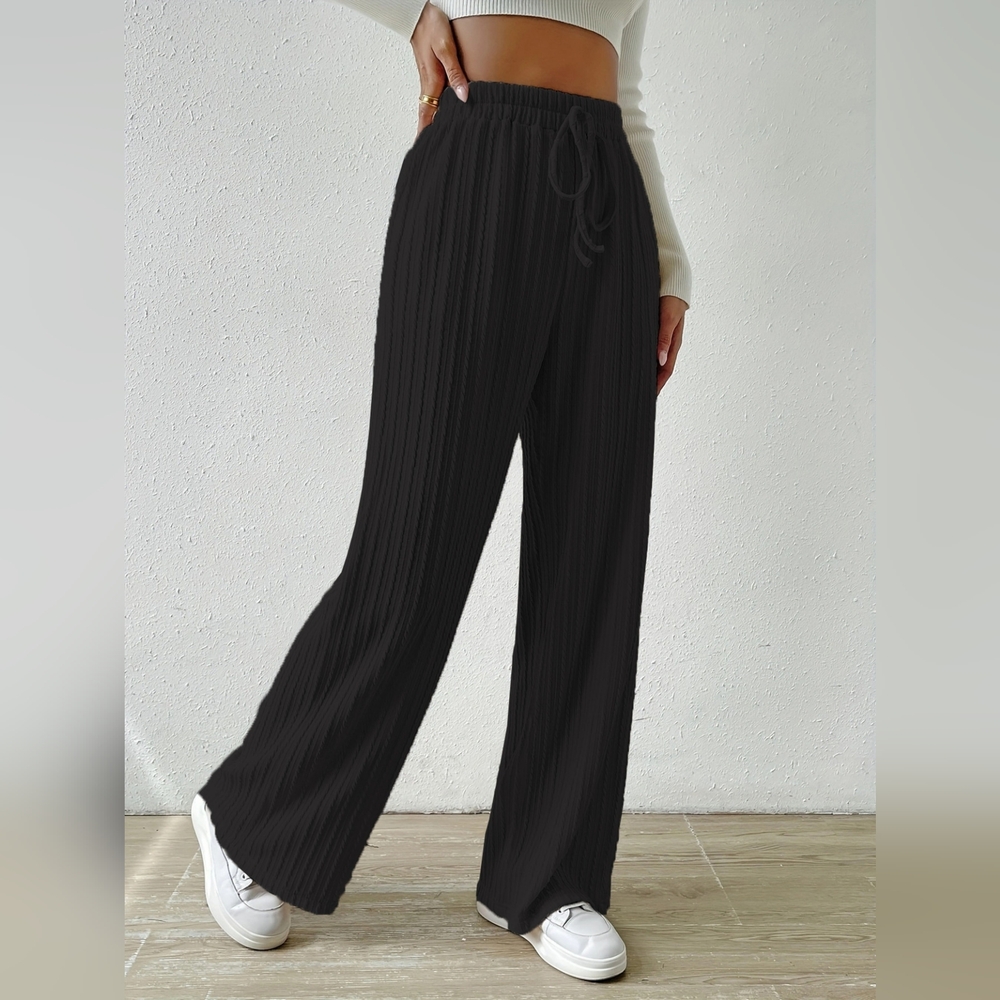 BLACK FRIDAY SALE!!🎁 Full Size Black Ribbed High Waist Wide Leg Women's Pants